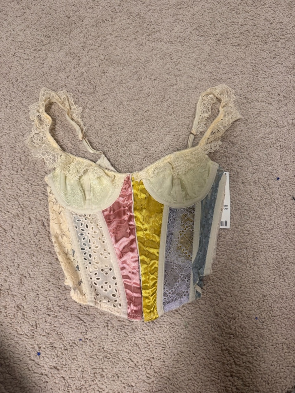 Urban outfitters Pastel Lace-Trim Corset Top in Multicolor